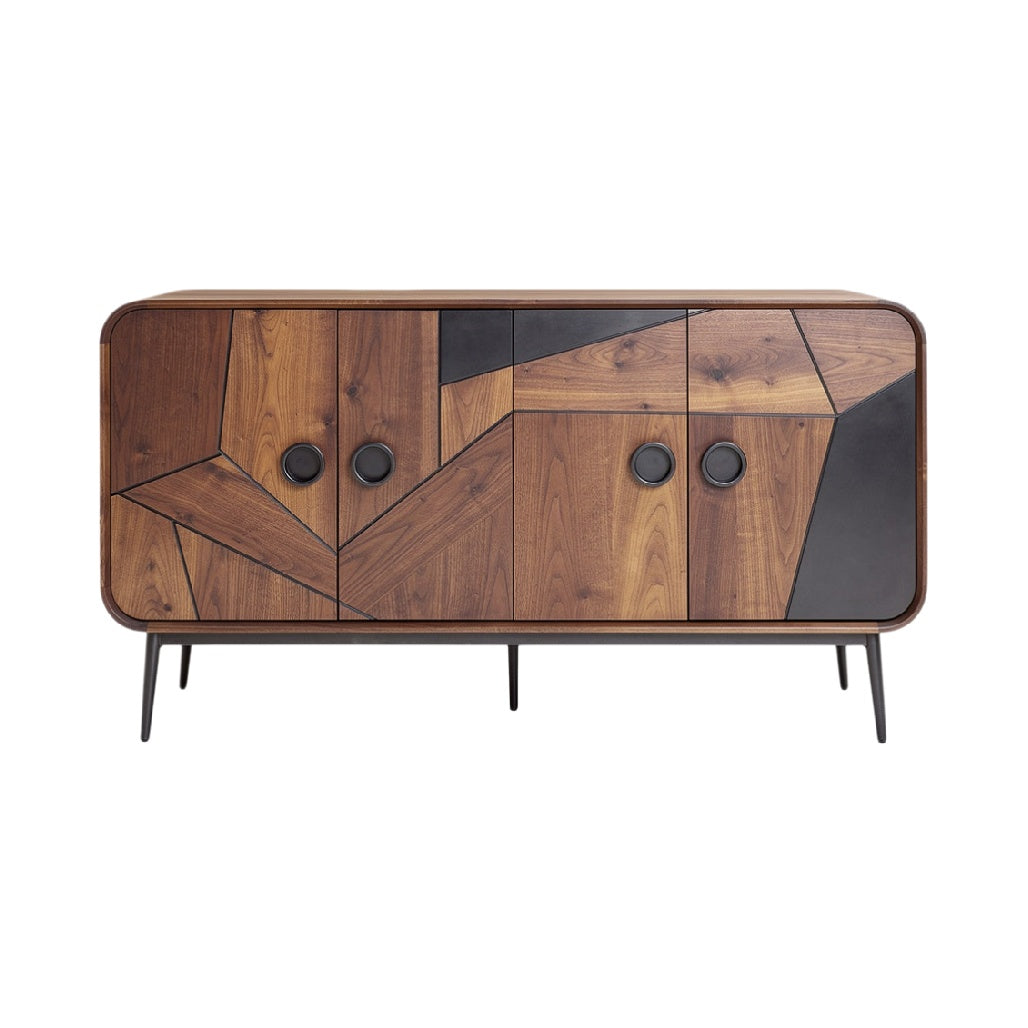 Modern Geometric Wooden Sideboard with Black Accents