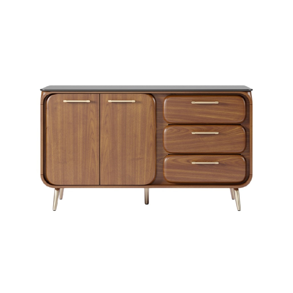 Mid-Century Modern Wooden Sideboard with Drawers and Smooth Curves